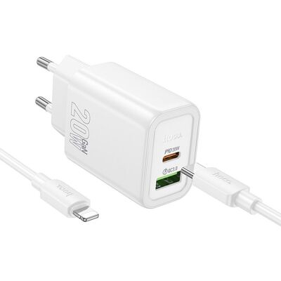 Síťová nabíječka Hoco USB-A + USB-C QC3.0 PD 3A 20W + kabel USB-C na Lightning N61 bílá Síťová nabíječka Hoco USB-A + USB-C QC3.0 PD 3A 20W + kabel USB-C na Lightning N61 bílá
