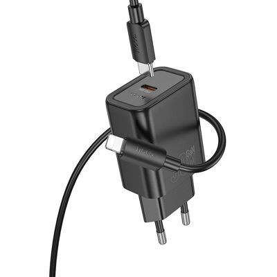 Síťová nabíječka Hoco USB-C QC PD 30W + kabel USB-C na Lightning N62 černá Síťová nabíječka Hoco USB-C QC PD 30W + kabel USB-C na Lightning N62 černá