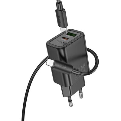 Síťová nabíječka Hoco USB-A + USB-C QC3.0 PD 3A 30W + kabel USB-C na Lightning N63 černá Síťová nabíječka Hoco USB-A + USB-C QC3.0 PD 3A 30W + kabel USB-C na Lightning N63 černá