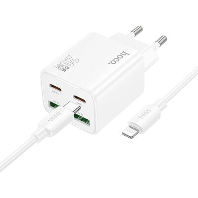 Síťová nabíječka Hoco 2 x USB-C + 2 x USB-A QC3.0 PD 3A 20W + kabel USB-C na Lightning N55 bílá Síťová nabíječka Hoco 2 x USB-C + 2 x USB-A QC3.0 PD 3A 20W + kabel USB-C na Lightning N55 bílá