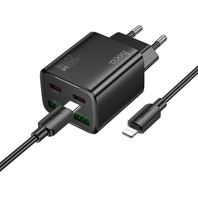 Síťová nabíječka Hoco 2 x USB-C + 2 x USB-A QC3.0 PD 3A 20W + kabel USB-C na Lightning N55 černá Síťová nabíječka Hoco 2 x USB-C + 2 x USB-A QC3.0 PD 3A 20W + kabel USB-C na Lightning N55 černá