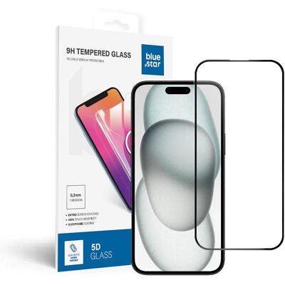 Tvrzené sklo pro iPhone 15 PLUS/16 PLUS (celoplošně lepicí) Blue Star 5D černé Tvrzené sklo pro iPhone 15 PLUS/16 PLUS (celoplošně lepicí) Blue Star 5D černé