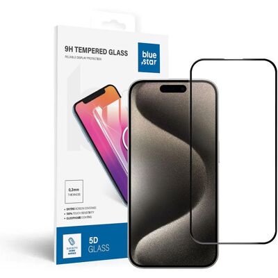 Tvrzené sklo pro iPhone 15 PRO (celoplošně lepicí) Blue Star 5D černé Tvrzené sklo pro iPhone 15 PRO (celoplošně lepicí) Blue Star 5D černé