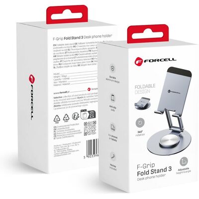 Skládací stolní držák na telefon / tablet Forcell F-Grip Fold Stand 3 360 šedý Skládací stolní držák na telefon / tablet Forcell F-Grip Fold Stand 3 360 šedý