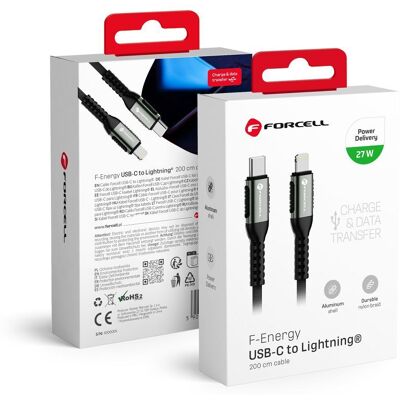 Cable USB C to Lightning Forcell F-Energy PD 3A 27W Cafule 2 m C259 black Cable USB C to Lightning Forcell F-Energy PD 3A 27W Cafule 2 m C259 black