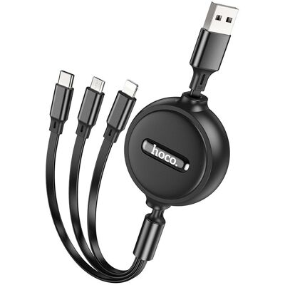 Navíjecí nabíjecí kabel 3in1 Hoco X75 USB-A na Lightning / Micro USB / USB-C 2A 1 m černý Navíjecí nabíjecí kabel 3in1 Hoco X75 USB-A na Lightning / Micro USB / USB-C 2A 1 m černý
