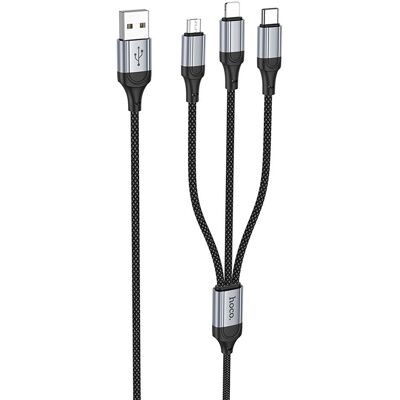 Cable 3in1 USB A to Lightning / Micro USB / USB C Hoco 2,4A 1 m X102 black Cable 3in1 USB A to Lightning / Micro USB / USB C Hoco 2,4A 1 m X102 black