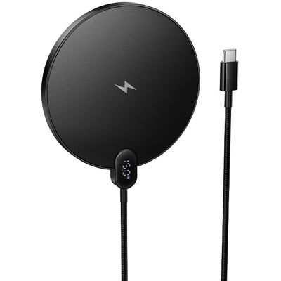 Bezdrátová nabíječka Hoco CW62 15W s displejem a USB-C kabelem černá Bezdrátová nabíječka Hoco CW62 15W s displejem a USB-C kabelem černá