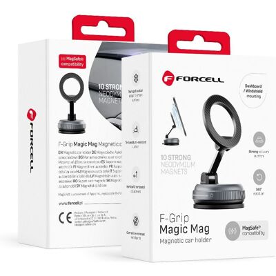 Magnetický držák na mobil do auta Forcell F-Grip Magic Mag kompatibilní s MagSafe na palubní desku a sklo černý Magnetický držák na mobil do auta Forcell F-Grip Magic Mag kompatibilní s MagSafe na palubní desku a sklo černý