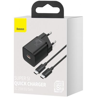 Rychlonabíječka Baseus Super Si 25W včetně datového kabelu USB-C černá Rychlonabíječka Baseus Super Si 25W včetně datového kabelu USB-C černá