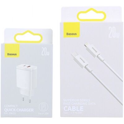 Rychlonabíječka Baseus Compact 20W pro iPhony včetně datového kabelu bílá Rychlonabíječka Baseus Compact 20W pro iPhony včetně datového kabelu bílá