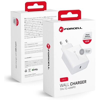 Cestovní adaptér Forcell s funkcí rychlonabíjení 45W bílý Cestovní adaptér Forcell s funkcí rychlonabíjení 45W bílý