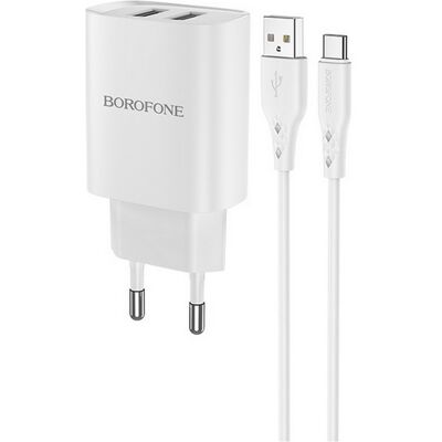 Nabíječka Borofone BN2 Smart včetně USB-C datového kabelu 2.1A bílá Nabíječka Borofone BN2 Smart včetně USB-C datového kabelu 2.1A bílá