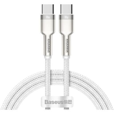 Datový kabel Baseus Cafule Metal - typ C na typ C - PD 100W 5A 1m (CATJK-C02) bílo-stříbrný Datový kabel Baseus Cafule Metal - typ C na typ C - PD 100W 5A 1m (CATJK-C02) bílo-stříbrný