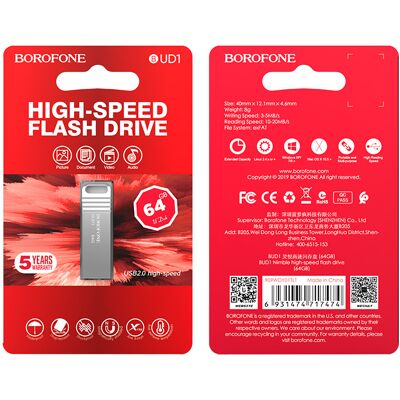 Flash disk značky Borofone BUD1 64GB stříbrný Flash disk značky Borofone BUD1 64GB stříbrný
