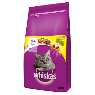 WHISKAS suché krmivo pro kočky pro dospělé kočky s kuřecím masem 3,8 kg WHISKAS suché krmivo pro kočky pro dospělé kočky s kuřecím masem 3,8 kg