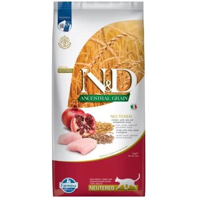 FARMINA N&D Dospělý kastrovaný kočka - Kuře, špalda, oves a granátové jablko - 10kg FARMINA N&D Dospělý kastrovaný kočka - Kuře, špalda, oves a granátové jablko - 10kg