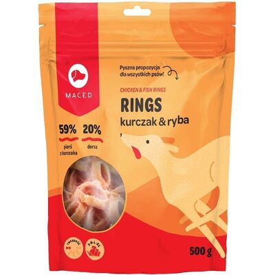 MACED Rings Kuřecí a rybí pochoutka pro psy 500g MACED Rings Kuřecí a rybí pochoutka pro psy 500g