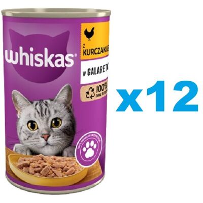 WHISKAS Adult konzerva 12x400 g kompletní krmivo pro dospělé kočky, kousky s kuřecím masem v želé WHISKAS Adult konzerva 12x400 g kompletní krmivo pro dospělé kočky, kousky s kuřecím masem v želé