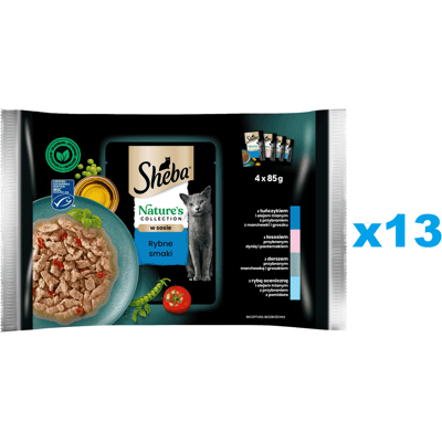 SHEBA Nature’s Collection Rybí Smaki 52x85 g kompletní krmivo pro dospělé kočky v omáčce, kousky s tuňákem, lososem, treskou a mořskými rybami SHEBA Nature’s Collection Rybí Smaki 52x85 g kompletní krmivo pro dospělé kočky v omáčce, kousky s tuňákem, lososem, treskou a mořskými rybami