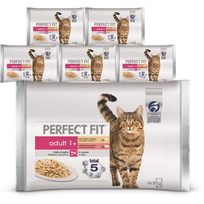 PERFECT FIT Adult kapsičky 24x85g - krmivo pro kočky v omáčce (s kuřecím masem a hráškem, s hovězím masem a mrkví) PERFECT FIT Adult kapsičky 24x85g - krmivo pro kočky v omáčce (s kuřecím masem a hráškem, s hovězím masem a mrkví)