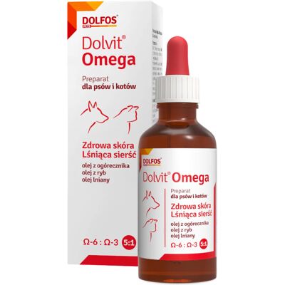 DOLFOS Dolvit Omega 50 ml kyseliny omega pro použití v případě nadměrného vypadávání srsti pro psy a kočky DOLFOS Dolvit Omega 50 ml kyseliny omega pro použití v případě nadměrného vypadávání srsti pro psy a kočky