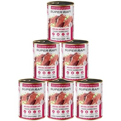 Super RAFI s telecím a králičími játry 6x400 g krmivo pro psy Super RAFI s telecím a králičími játry 6x400 g krmivo pro psy