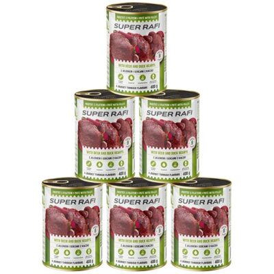 Super RAFI s jeleními a kachními srdíčky 6x400 g krmivo pro psy Super RAFI s jeleními a kachními srdíčky 6x400 g krmivo pro psy