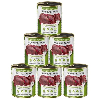 RAFI Super s jelenem a srdíčky z kachny 6x800g paštika pro psy RAFI Super s jelenem a srdíčky z kachny 6x800g paštika pro psy
