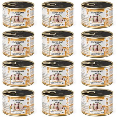Super RAFI Mini s perličkou a játry z kachny 12x185g konzervy pro psy malých plemen Super RAFI Mini s perličkou a játry z kachny 12x185g konzervy pro psy malých plemen