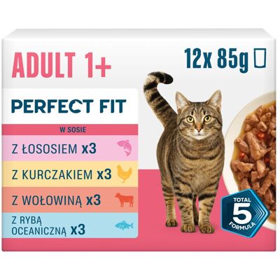 PERFECT FIT Adult 1+ Mix Příchutí 12 x 85g krmivo pro dospělé kočky PERFECT FIT Adult 1+ Mix Příchutí 12 x 85g krmivo pro dospělé kočky