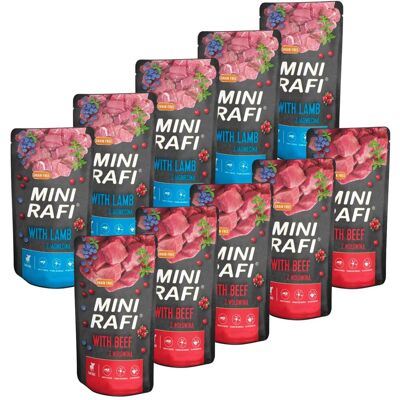 RAFI Mini Mix příchutí s hovězím a jehněčím 10x150 g krmivo pro psy malých plemen RAFI Mini Mix příchutí s hovězím a jehněčím 10x150 g krmivo pro psy malých plemen