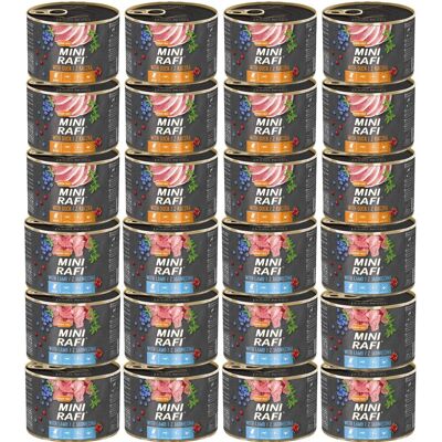 RAFI Mini Mix příchutí s kachnou a jehněčím 24x185g pro psy malých plemen RAFI Mini Mix příchutí s kachnou a jehněčím 24x185g pro psy malých plemen