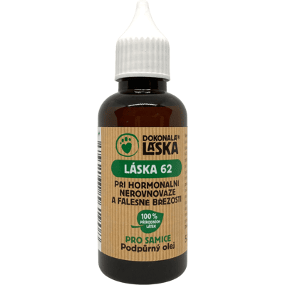 Dokonalá láska LÁSKA 62 Při hormonální nerovnováze a falešné březosti pro samice 50 ml Dokonalá láska LÁSKA 62 Při hormonální nerovnováze a falešné březosti pro samice 50 ml
