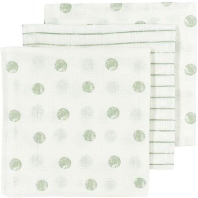 Meyco Mušelínové pleny 3-balení - Dot stripe soft green Meyco Mušelínové pleny 3-balení - Dot stripe soft green