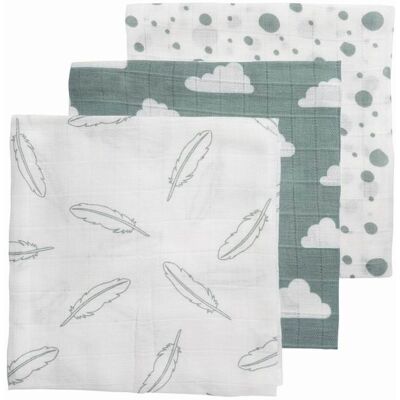Meyco Plenky 3-balení Feathers-clouds-dots stone green/white Meyco Plenky 3-balení Feathers-clouds-dots stone green/white