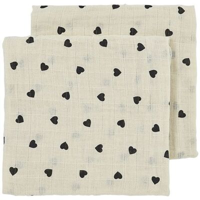 Meyco Mušelínové pleny Sweet heart 70x70 cm 2-balení - Soft sand/black Meyco Mušelínové pleny Sweet heart 70x70 cm 2-balení - Soft sand/black