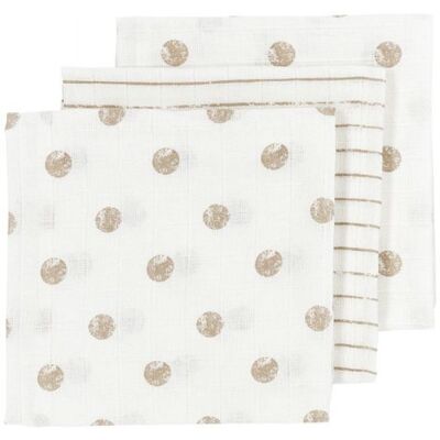 Meyco Mušelínové pleny 3-balení - Dot stripe sand Meyco Mušelínové pleny 3-balení - Dot stripe sand