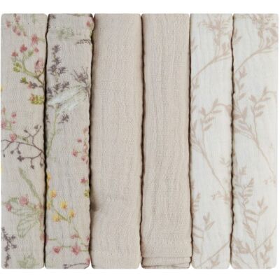 KikkaBoo Pleny mušelínové 30x30 cm 6ks Secret Garden Beige KikkaBoo Pleny mušelínové 30x30 cm 6ks Secret Garden Beige