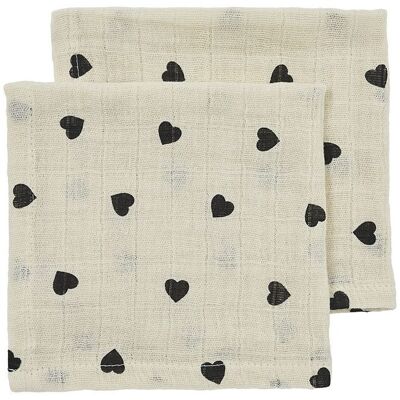 Meyco Mušelínové pleny Sweet heart 30x30 cm 2-balení - Soft sand/black Meyco Mušelínové pleny Sweet heart 30x30 cm 2-balení - Soft sand/black