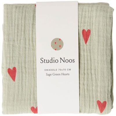 Studio Noos SWADDLE ZAVINOVAČKA Print Medium Green Hearts Studio Noos SWADDLE ZAVINOVAČKA Print Medium Green Hearts