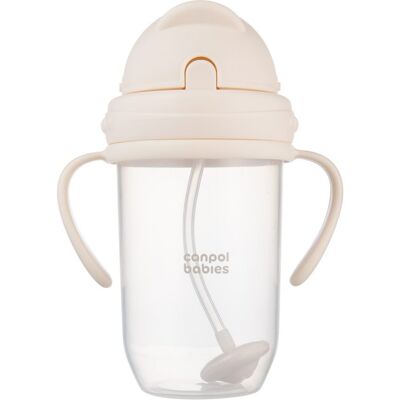 Canpol babies Hrneček nevylévací se slámkou a závažím 270ml krémový Canpol babies Hrneček nevylévací se slámkou a závažím 270ml krémový