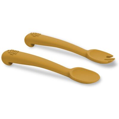 Interbaby SET silikonová LŽIČKA + VIDLIČKA - okrový Interbaby SET silikonová LŽIČKA + VIDLIČKA - okrový