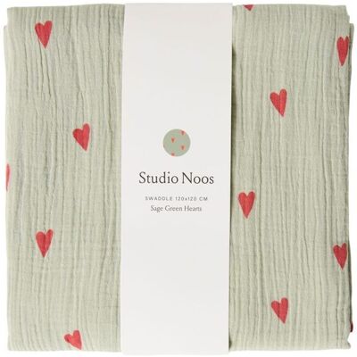 Studio Noos SWADDLE ZAVINOVAČKA Print Large Green Hearts Studio Noos SWADDLE ZAVINOVAČKA Print Large Green Hearts