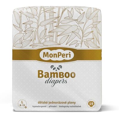 MonPeri Bamboo L 8-13 kg- 19ks EKO dětské bambusové jednorázové plenky (velikost 4) MonPeri Bamboo L 8-13 kg- 19ks EKO dětské bambusové jednorázové plenky (velikost 4)