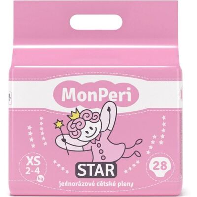 MonPeri STAR XS 2-4kg (28ks) hypoalergenní jednorázové dětské pleny vel. 1 MonPeri STAR XS 2-4kg (28ks) hypoalergenní jednorázové dětské pleny vel. 1