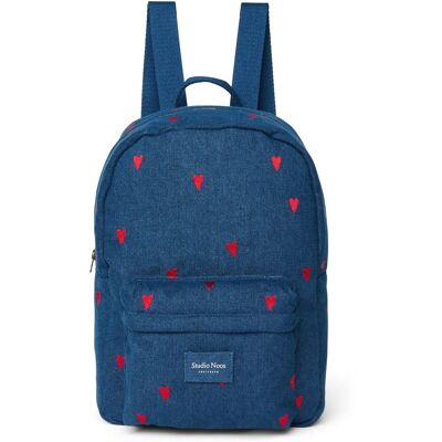 Studio Noos Denim Midi BACKPACK - batůžek Dark Blue Red Hearts Studio Noos Denim Midi BACKPACK - batůžek Dark Blue Red Hearts