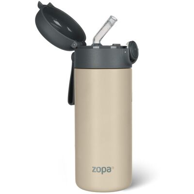 ZOPA Termoska na tekutiny s brčkem a silikonovým držákem 350 ml - Cookie beige ZOPA Termoska na tekutiny s brčkem a silikonovým držákem 350 ml - Cookie beige