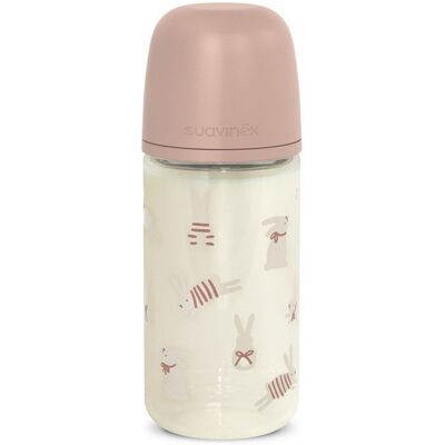 Suavinéx Suavinex Láhev sklo WONDERLAND NEW 240 ml fyziologická SX PRO +3 MF - růžový králík Suavinéx Suavinex Láhev sklo WONDERLAND NEW 240 ml fyziologická SX PRO +3 MF - růžový králík