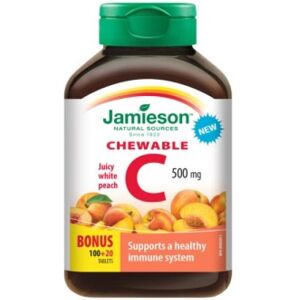 Jamieson Vitamin C 500 mg tablety na cucání s příchutí broskve 120 tablet Jamieson Vitamin C 500 mg tablety na cucání s příchutí broskve 120 tablet